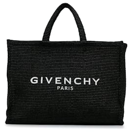 Givenchy-Borsa tote in rafia con logo Givenchy nera-Nero