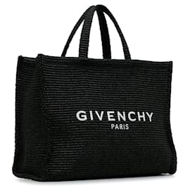 Givenchy-Borsa tote in rafia con logo Givenchy nera-Nero