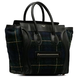 Céline-Black Celine Mini Tartan Luggage Tote-Black