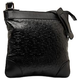 Gucci-Black Gucci Embossed Leather Horsebit Crossbody Bag-Black