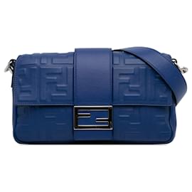 Fendi-Fendi Nappa Blu FF 1974 Baguette con cintura in rilievo-Blu