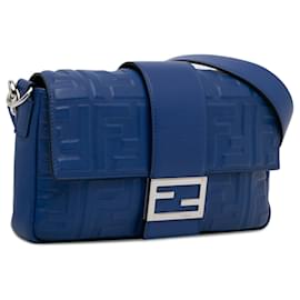 Fendi-Fendi Nappa Blu FF 1974 Baguette con cintura in rilievo-Blu