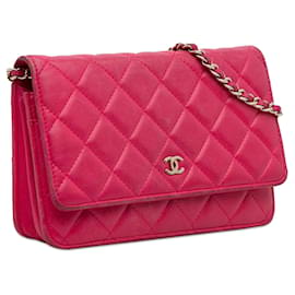 Chanel-Cartera rosa Chanel clásica de piel de cordero con bolso bandolera con cadena-Rosa