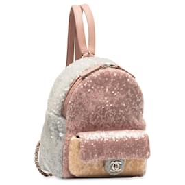 Chanel-Pink Chanel Mini Waterfall Sequins Tricolor Backpack-Pink