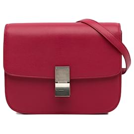 Céline-Red Celine Medium Classic Box Shoulder Bag-Red