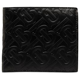 Burberry-Portafoglio bifold in pelle goffrata Burberry TB nera-Nero