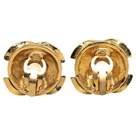 Chanel-Boucles d'oreilles clips en strass Chanel CC dorées-Doré