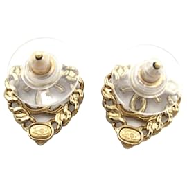 Chanel-Goldfarbene Chanel-Ohrringe mit Perlen und Kristallen in Herzform -Golden