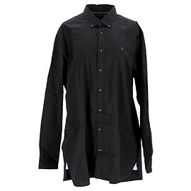 Tommy Hilfiger Camisa masculina grande e alta de popeline de algodão elástico Preto