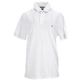 Tommy Hilfiger-Tommy Hilfiger Herren-Poloshirt mit Unterkragen-Print aus weißer Baumwolle-Weiß
