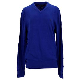 Suéter masculino Tommy Hilfiger Pima Cotton Cashmere com decote em V em algodão azul Azul