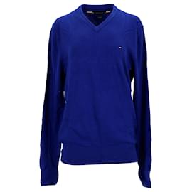 Tommy Hilfiger-Suéter masculino Tommy Hilfiger Pima Cotton Cashmere com decote em V em algodão azul-Azul
