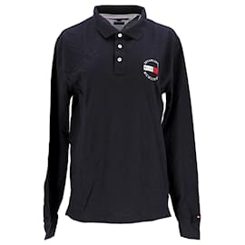Tommy Hilfiger-Langärmliges Poloshirt für Herren in normaler Passform-Marineblau