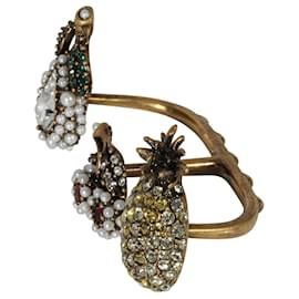 Gucci-Charms Gucci Faux Pearl & Crystals Fruit entre o anel de dedo-Metálico