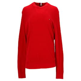 Tommy Hilfiger-Tommy Hilfiger Mens Pure Mouline Cotton Jumper in Red Cotton-Red