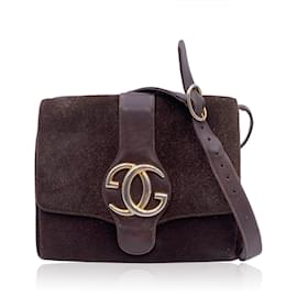 Gucci-Bolso de hombro vintage con logo GG de ante y cuero marrón-Castaño