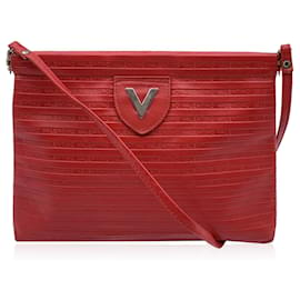 Autre Marque-Umhängetasche aus rotem Leder mit Prägung im Vintage-Stil-Rot