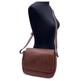 Yves Saint Laurent-Vintage Brown Leather Crossbody Messenger Bag-Brown