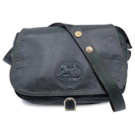 Céline-Vintage Dark Green Leather Caleche Flap Shoulder Bag-Green