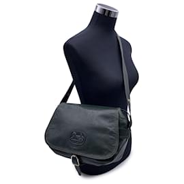 Céline-Vintage Dark Green Leather Caleche Flap Shoulder Bag-Green