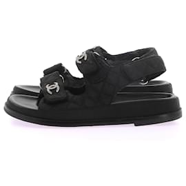 Chanel-Sandalias CHANEL T.UE 37 Cuero-Negro