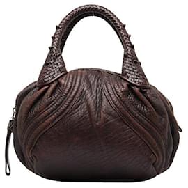 Fendi-Fendi Zucca Spy Bag Leather Handbag 8BL078 in Good Condition-Brown