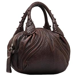 Fendi-Fendi Zucca Spy Bag Leather Handbag 8BL078 in Good Condition-Brown