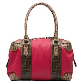 Fendi-Fendi Zucca Mixed Media Boston Bag Sac à main en toile 8BL095 en bon état-Autre