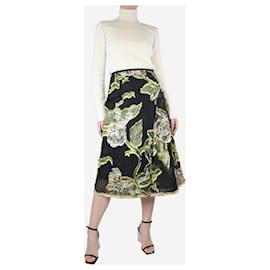 Erdem-Black and yellow polyester and silk flock skirt - size UK 10-Black