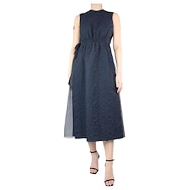 Erdem-Navy blue sleeveless bow-sided cloque dress - size UK 8-Blue