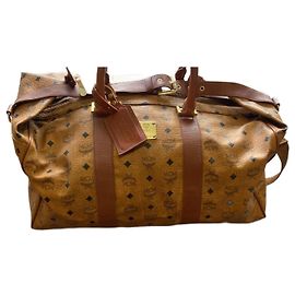 MCM Vicetos Logogram Boston Bag PVC Leather 2way Marrom Marrom