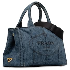 Prada-Bolso satchel de mezclilla con logo azul Canapa de Prada-Azul