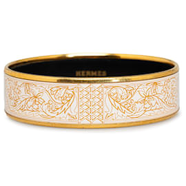 Hermès-Brazalete ancho de esmalte blanco Hermes-Blanco,Dorado