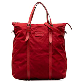 Gucci-Bolso satchel de nailon rojo con GG de Gucci-Roja