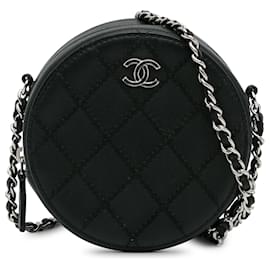 Chanel-Sac à bandoulière à chaîne ronde CC matelassé noir Chanel-Noir