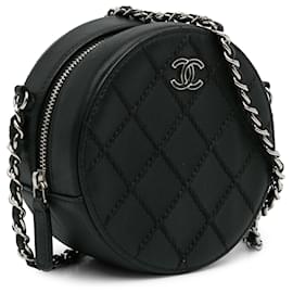 Chanel-Chanel Black Quilted CC Round Chain Crossbody-Black