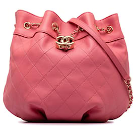 Chanel-Chanel Pink Small Quilted Calfskin Bucket Bag-Pink
