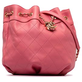 Chanel-Chanel Bolsa pequena acolchoada de couro de bezerro rosa-Rosa