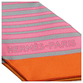 Hermès-Hermès Orange Printed Twilly Silk Scarf-Orange