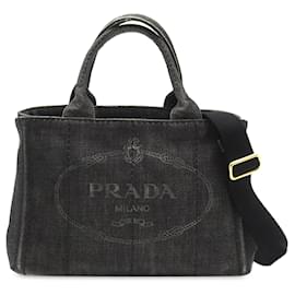 Prada-Cartable en denim noir à logo Canapa Prada-Noir
