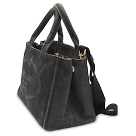Prada-Bolso satchel de mezclilla con logo Canapa negro de Prada-Negro