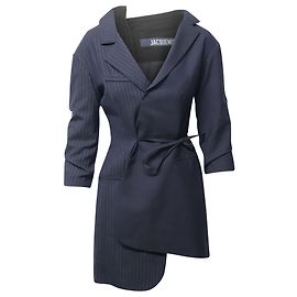 Minivestido Jacquemus Wrap Effect Riscas de Giz em Lã Azul Marinho Azul marinho