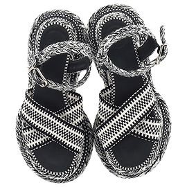 Chloé Chloè Meril Flat Platform Sandals in Monochrome Fabric  Black