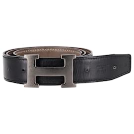 Hermès-Cinturón Hermes con hebilla H en cuero negro-Negro