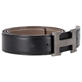 Hermès-Hermes H Buckle Belt in Black Leather-Black