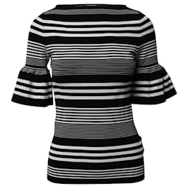 Ralph Lauren-Lauren Ralph Lauren Ponte Bell Sleeve Top in Black/White Print Viscose-Other