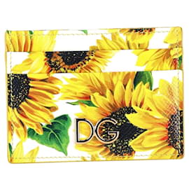 Dolce & Gabbana-Portacarte D&G con stampa girasole in pelle gialla-Altro