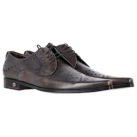 Dolce & Gabbana-Dolce & Gabbana Perforated Pointed Derby Shoes in Brown Leather-Brown