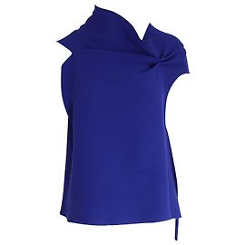 Roland Mouret Asymmetric Stylized Top in Blue Wool Blue