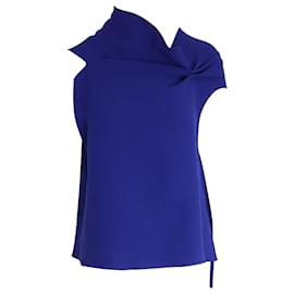 Roland Mouret-Roland Mouret Asymmetric Stylized Top in Blue Wool-Blue
